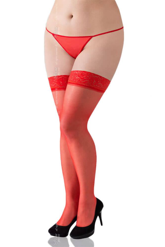 Softland - Γυναικείες Κάλτσες μεγάλο μέγεθος - Red plus size Stockings κόκκινες SFT5514-Red - E-string.gr