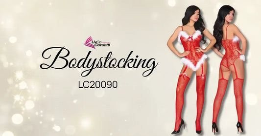 Κόκκινο ολόσωμο καλσόν LivCo Shivali με δίχτυ και λευκά φτερά