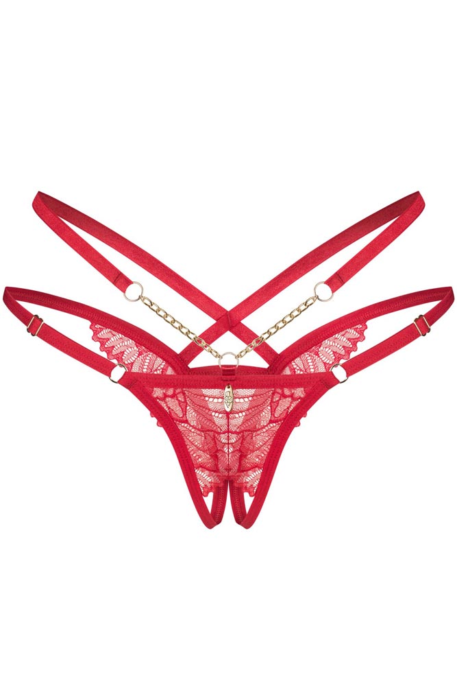 Sexy string με δαντέλα, χρυσές λεπτομέρειες και αισθησιακό open-crotch design