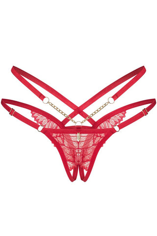 Sexy string με δαντέλα, χρυσές λεπτομέρειες και αισθησιακό open-crotch design