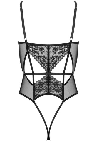 Αισθησιακό bodysuit με ανοιχτό καβάλο και λεπτομέρειες δαντέλας πίσω όψη