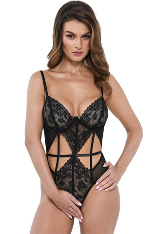 Δαντελένιο bodysuit με τούλι και διαμαντόσχημα cut-outs στο μπροστινό μέρος