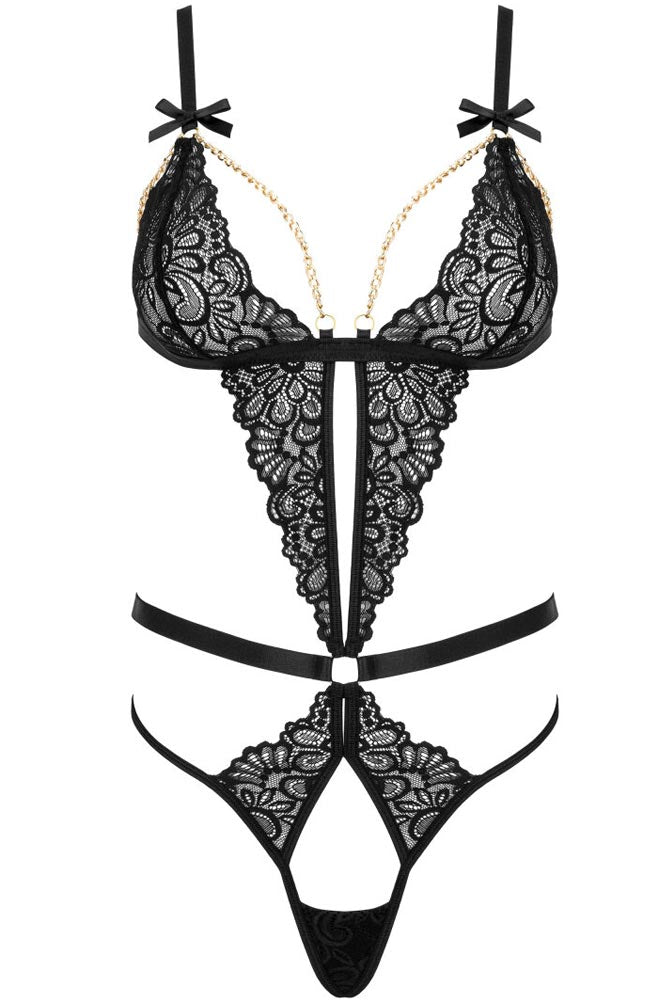 Εντυπωσιακό bodysuit με δαντέλα, χρυσές λεπτομέρειες και θηλυκό σχεδιασμό