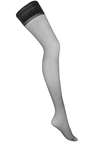 Ημιδιάφανες μαύρες hold-up κάλτσες 20 DEN με διπλή αντιολισθητική δαντέλα σιλικόνης στο επάνω μέρος