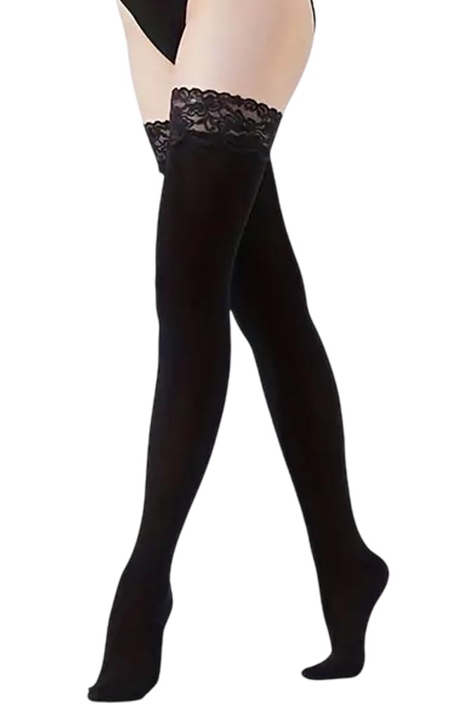 Μαύρες κάλτσες με σιλικόνη και δαντελένιο τελείωμα