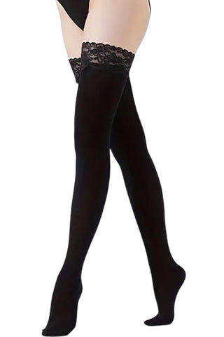 Μαύρες κάλτσες με σιλικόνη και δαντελένιο τελείωμα