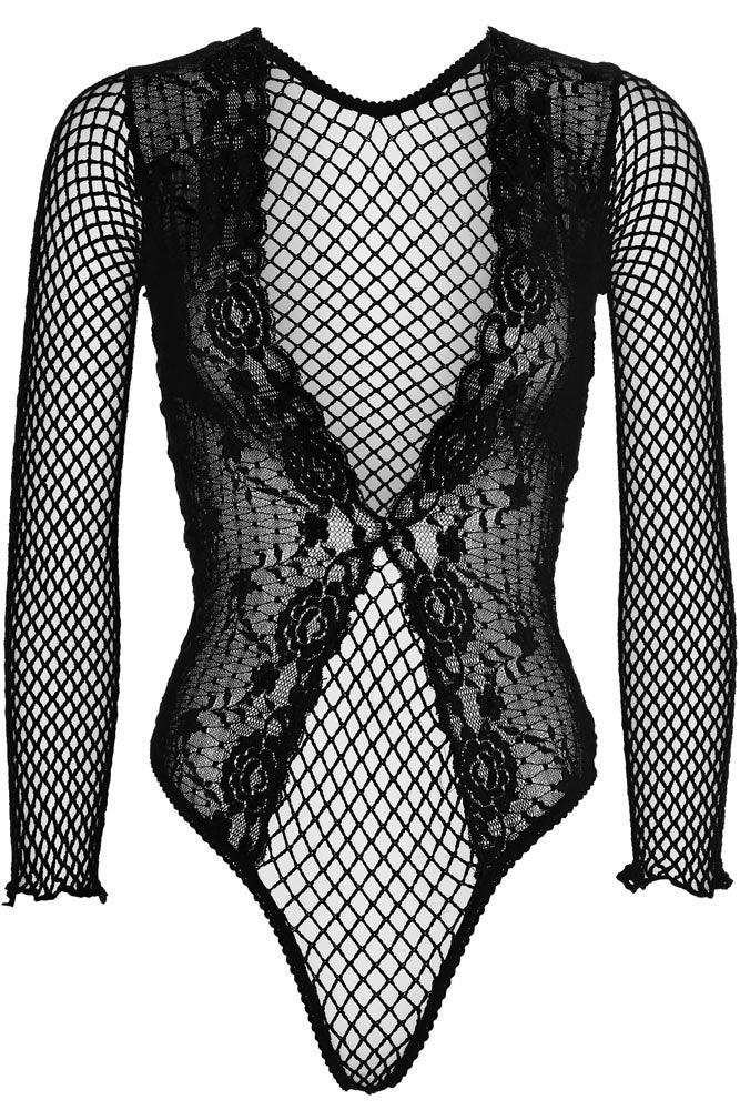 Γυναικείο κορμάκι Leg Avenue High cut lace and net Μαύρο LG89220