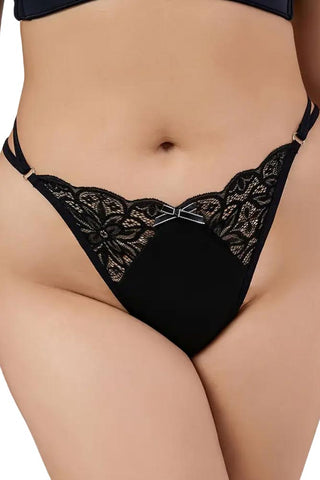 Μαύρο plus size στρινγκ με δαντέλα και διπλές τιράντες