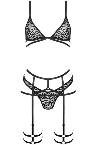 Λεοπάρ σετ lingerie με ρυθμιζόμενες τιράντες και αποσπώμενο strappy belt