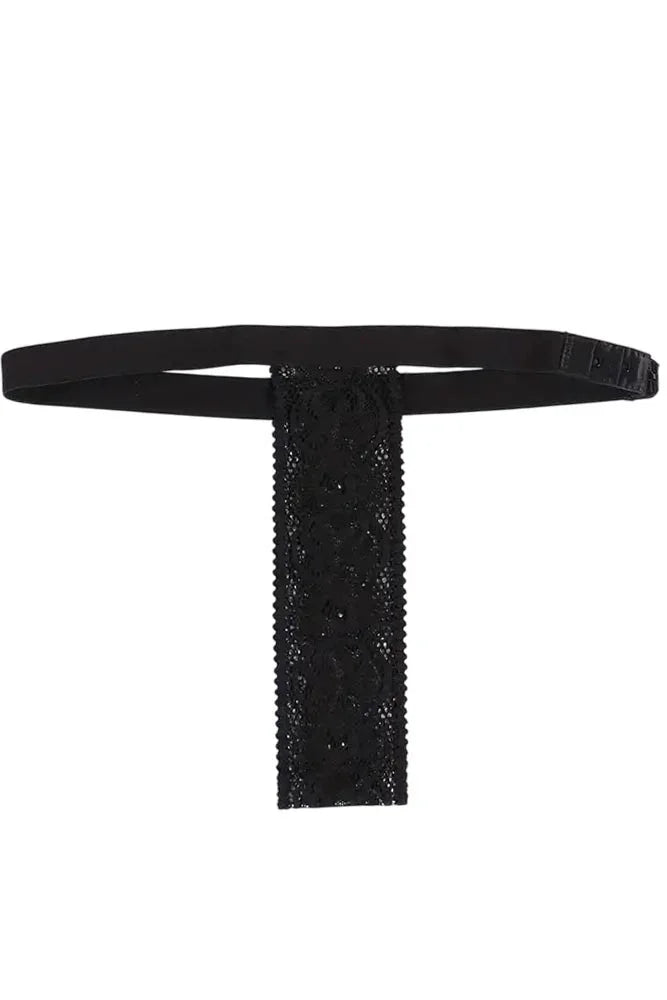 Sexy string με δαντέλα & πλαϊνό κούμπωμα Annamu Μαύρο A-1095