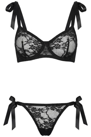 Φωτογραφία προϊόντος από το μαύρο δαντελένιο σουτιέν με μπανέλα και το ασορτί tie-side στρινγκ Spalexline