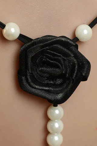 String με Μαργαριτάρια και Διακοσμητικό Λουλούδι – Μαύρο Σέξι Εσώρουχο λεπτομέρειες