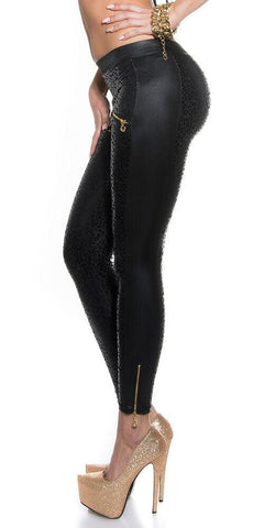 KouCla - Κολάν - Sexy leggings with leoprint and zips LEG9963 - E-string.gr