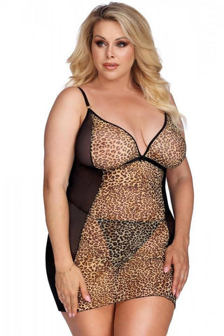 Anais - PLUS SIZE Babydoll - AS Marciana chemise Λεοπαρ AS10055 - E-string.gr