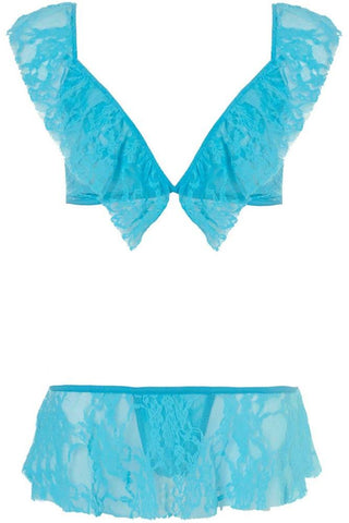 Leg Avenue - Γυναικείο σετ εσωρούχων - Flirty lace top and g-string Γαλάζιο LG81479 - E-string.gr