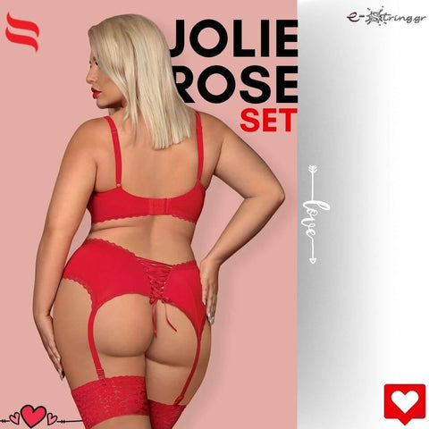 Obsessive - Γυναικείο σετ εσωρούχων - Obsessive Jolierose 3-pcs set Κόκκινο OB3741 - E-string.gr