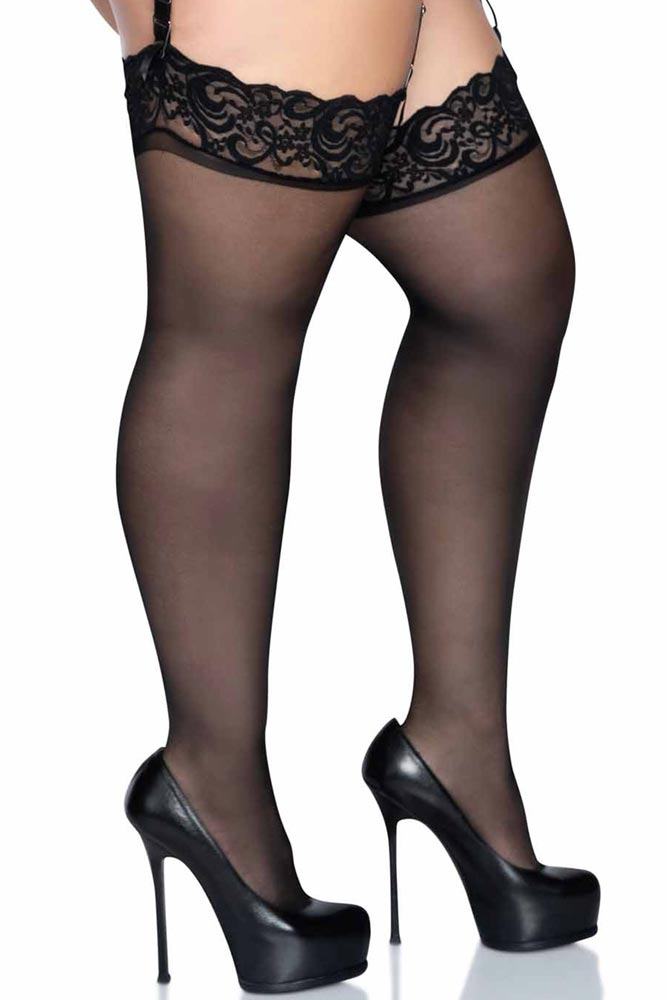 Leg Avenue - Γυναικείες Κάλτσες μεγάλο μέγεθος - Leg Avenue Sheer Thigh Highs Μαύρες LG1011Q - E-string.gr