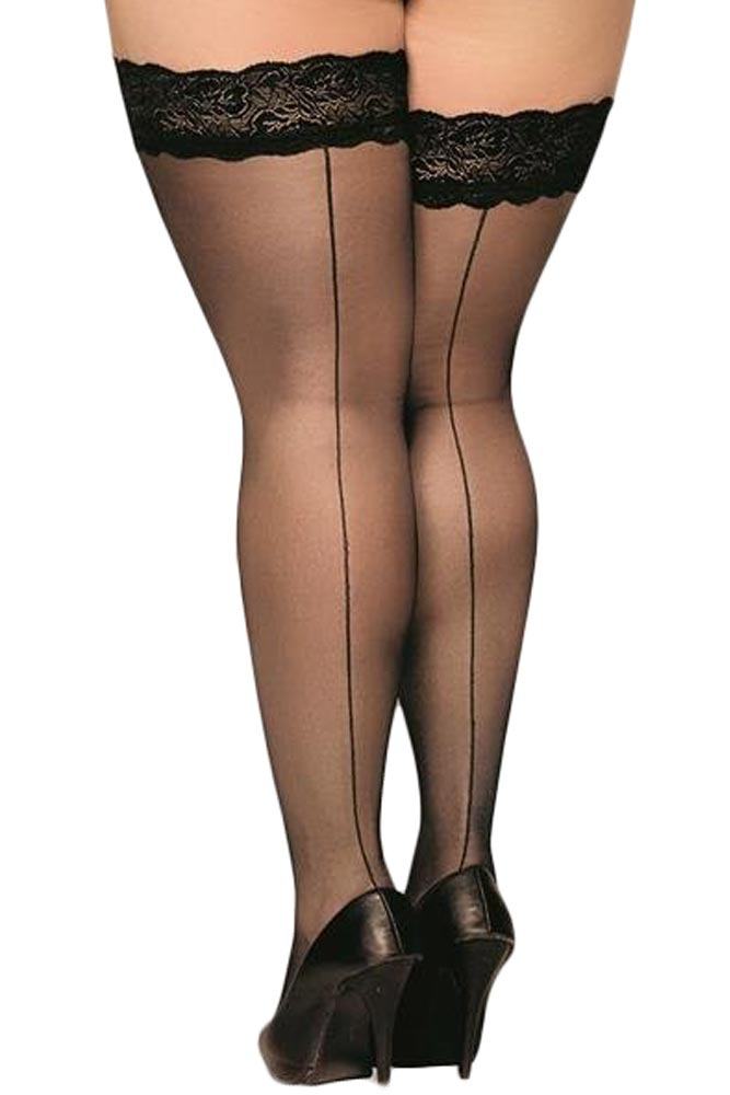 Softland - Κάλτσες - Lace Top Thigh High Stockings Line Plus Size Μαύρες SFT5530-Plus - E-string.gr