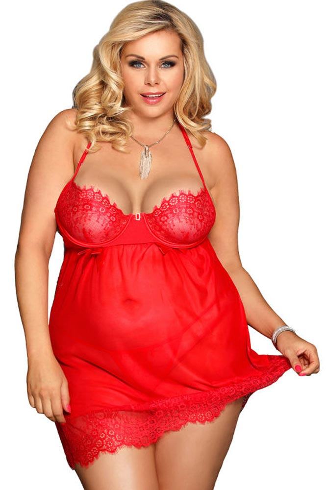 Subblime - Plus Size Babydoll - Subblime Babydoll with Bows Κόκκινο S-220754 - E-string.gr