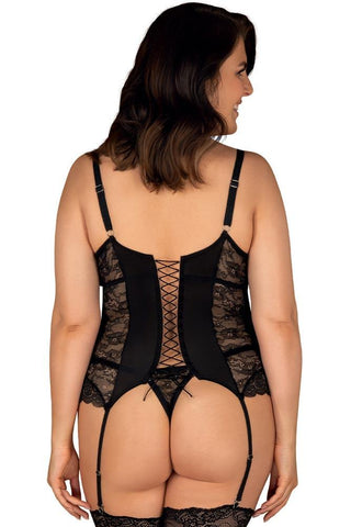 Obsessive - Γυναικείος κορσές - Obsessive Laurise corset and thong Plus Size Μαύρος OB2941 - E-string.gr