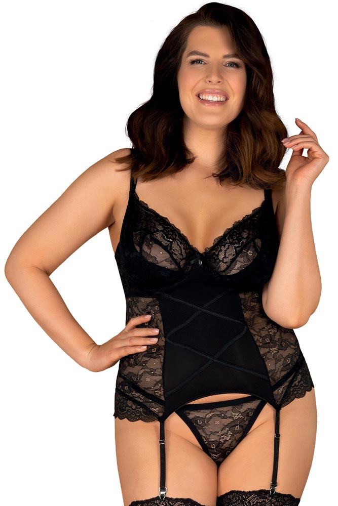 Obsessive - Γυναικείος κορσές - Obsessive Laurise corset and thong Plus Size Μαύρος OB2941 - E-string.gr