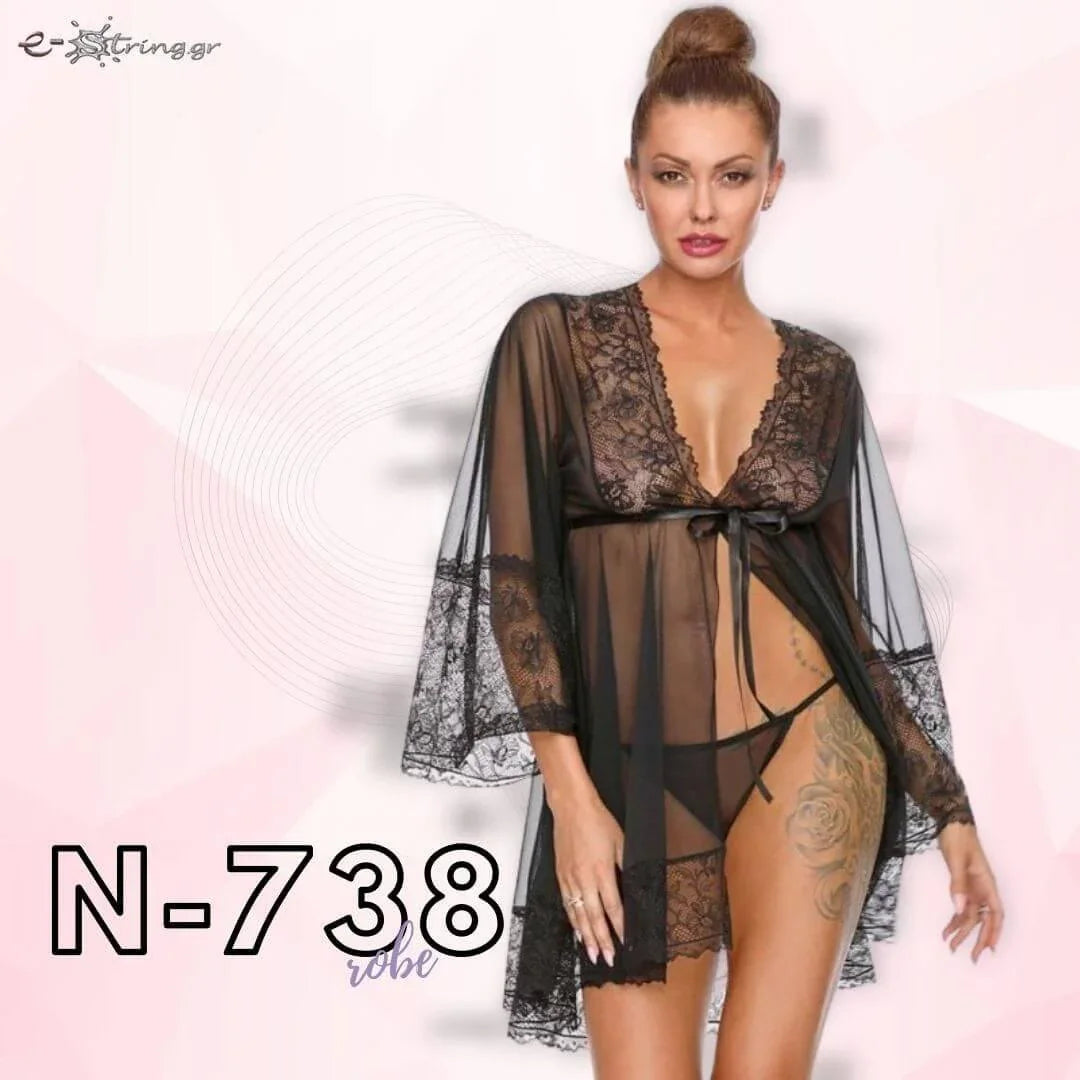 Excellent Beauty - Γυναικεία Ρόμπα - Excellent Beauty Μαύρη N-738 - E-string.gr