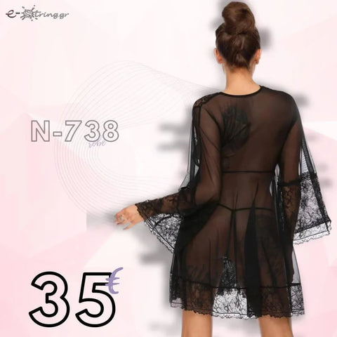 Excellent Beauty - Γυναικεία Ρόμπα - Excellent Beauty Μαύρη N-738 - E-string.gr