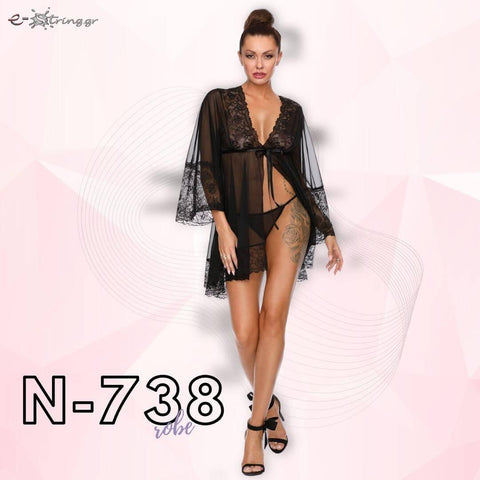 Excellent Beauty - Γυναικεία Ρόμπα - Excellent Beauty Μαύρη N-738 - E-string.gr