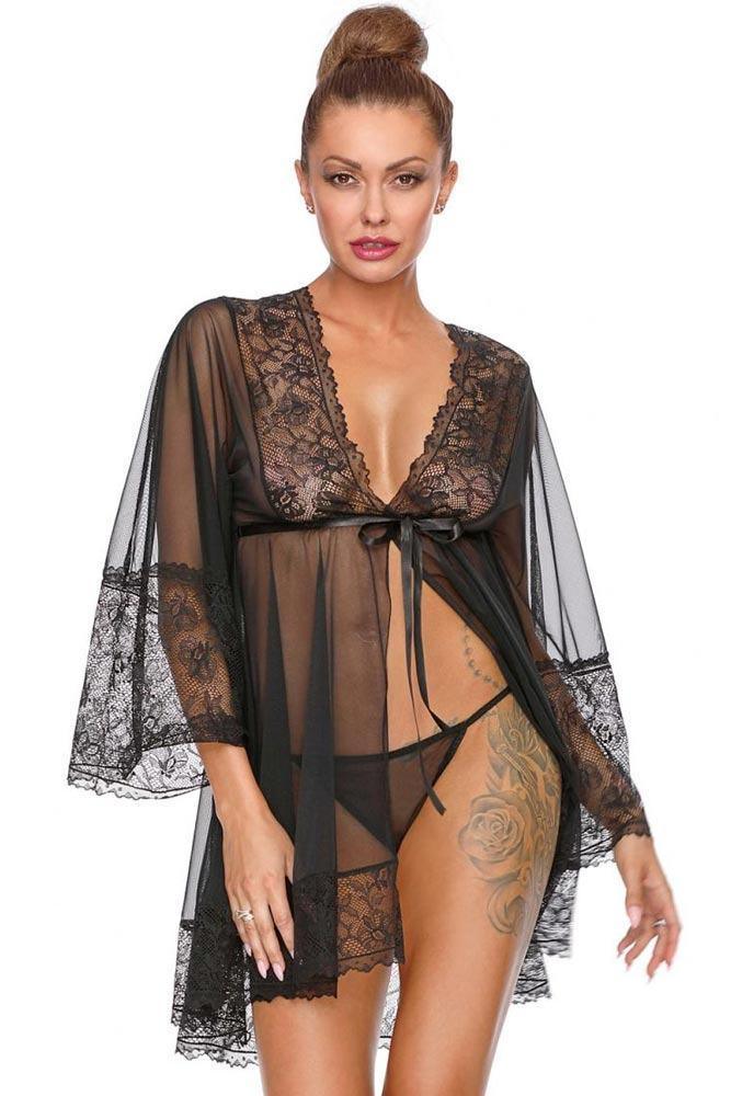 Excellent Beauty - Γυναικεία Ρόμπα - Excellent Beauty Μαύρη N-738 - E-string.gr