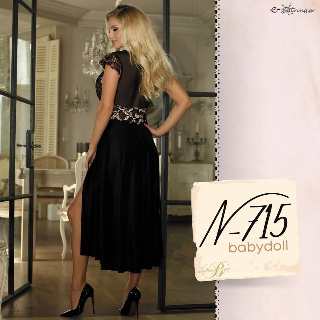 Excellent Beauty - Γυναικείο Μακρύ Babydoll - Excellent Beauty Μαύρο N-715 - E-string.gr