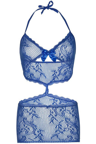 Leg Avenue - Γυναικείο σετ εσωρούχων - Lace Illusion Chemise Μπλε LG81449 - E-string.gr