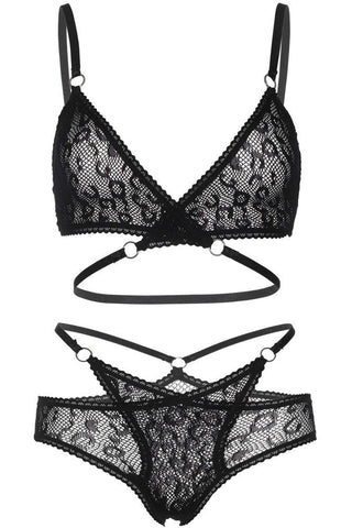 Leg Avenue - Γυναικείο σετ εσωρούχων - Leopard lace bra top and panty Μαύρο LG81464 - E-string.gr