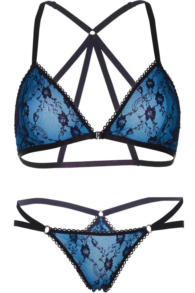 Leg Avenue - Γυναικείο σετ εσωρούχων - Strappy bra and brazilian panty Μαύρο μπλε LG81492 - E-string.gr