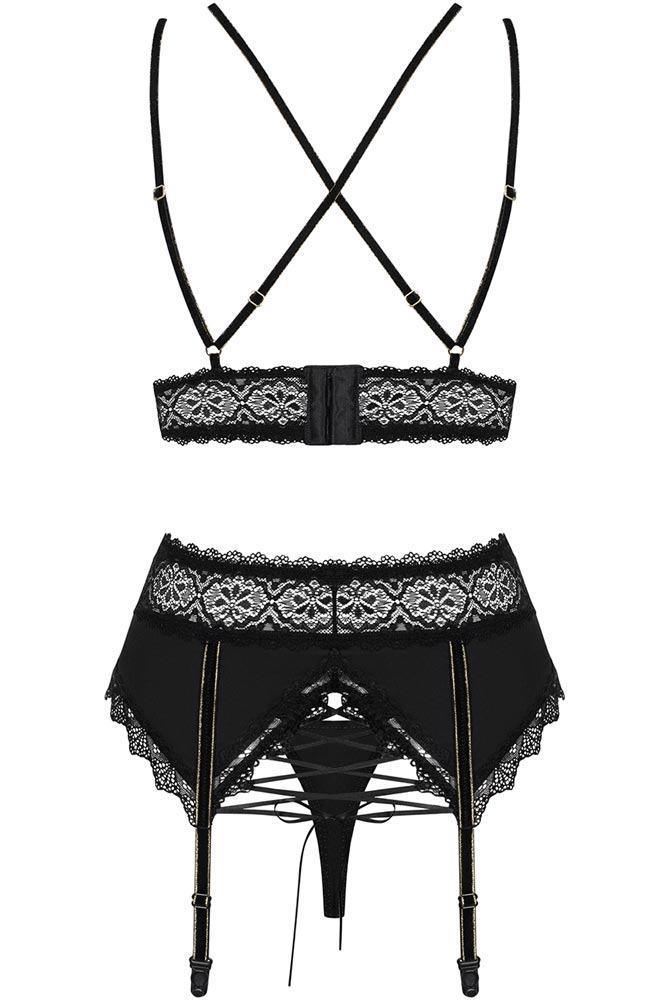 Obsessive - Γυναικείο σετ εσωρούχων- Obsessive Lolitte set 3 pcs Μαύρο OB3505 - E-string.gr