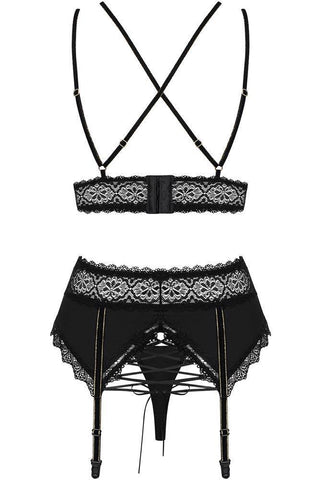 Obsessive - Γυναικείο σετ εσωρούχων- Obsessive Lolitte set 3 pcs Μαύρο OB3505 - E-string.gr