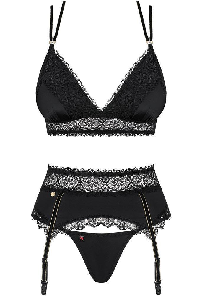 Obsessive - Γυναικείο σετ εσωρούχων- Obsessive Lolitte set 3 pcs Μαύρο OB3505 - E-string.gr