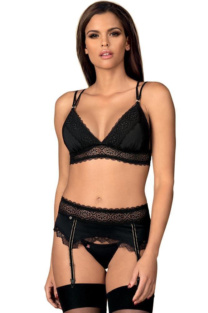 Obsessive - Γυναικείο σετ εσωρούχων- Obsessive Lolitte set 3 pcs Μαύρο OB3505 - E-string.gr